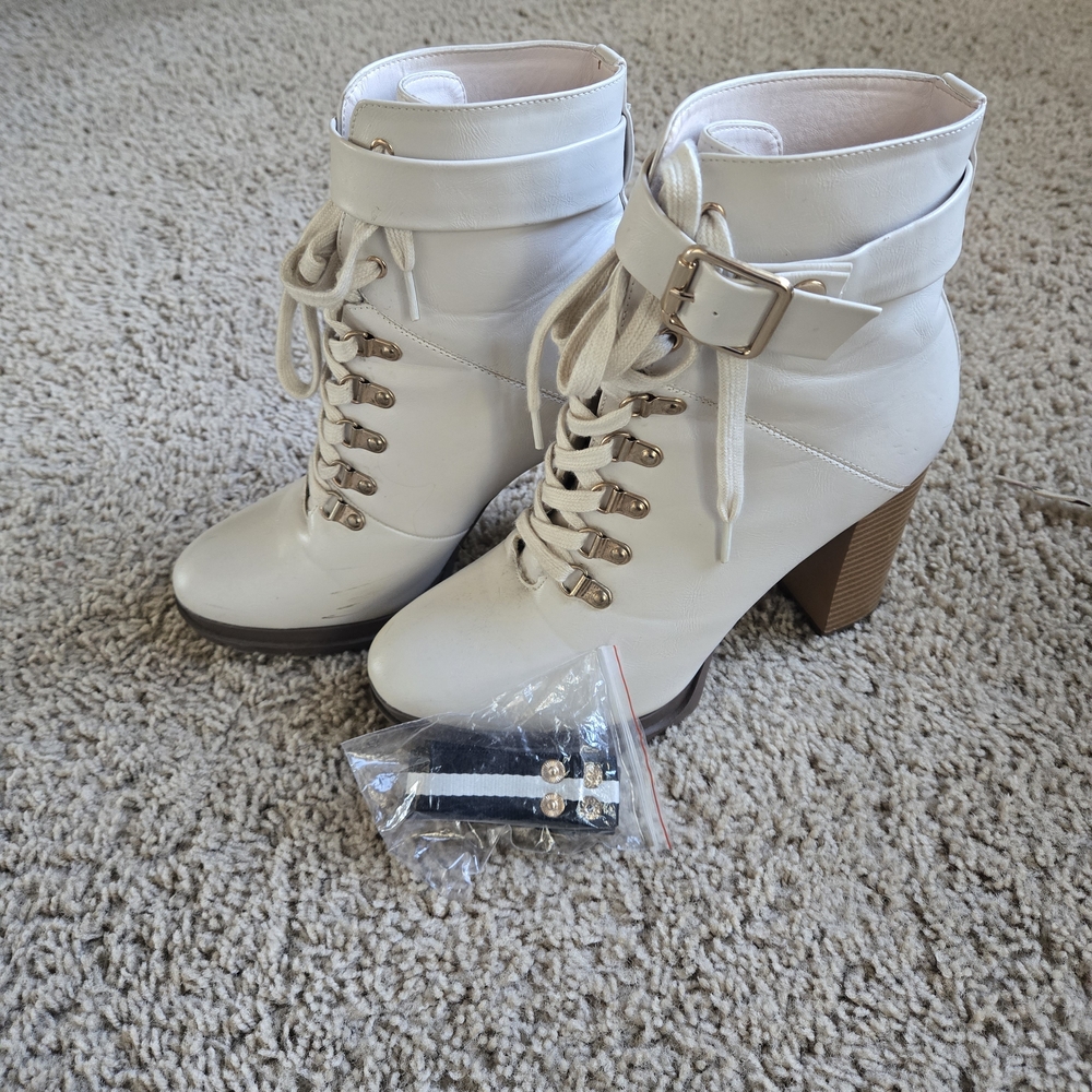 Stylish Cream Lace-Up Boots with Buckle